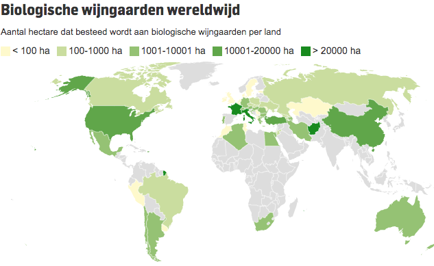 Biowijnen wereldkaart grafiek