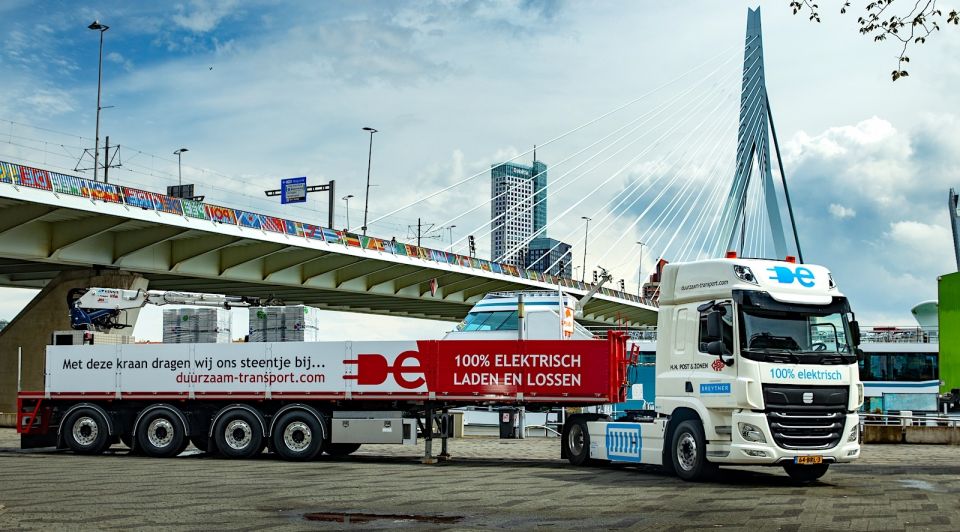 Vrachtwagen duurzaam batterij elektrisch 50 ton trekker klimaat transport rotterdam
